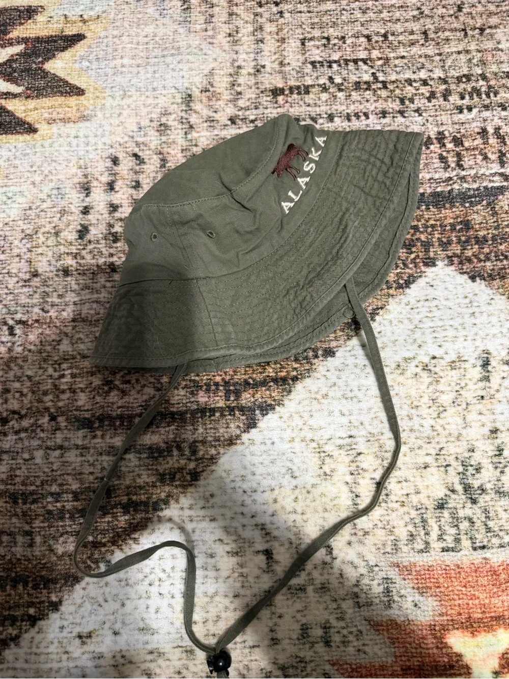 Vintage ESY 100% Cotton Olive Green 'Alaska' Embroidered Bucket Hat